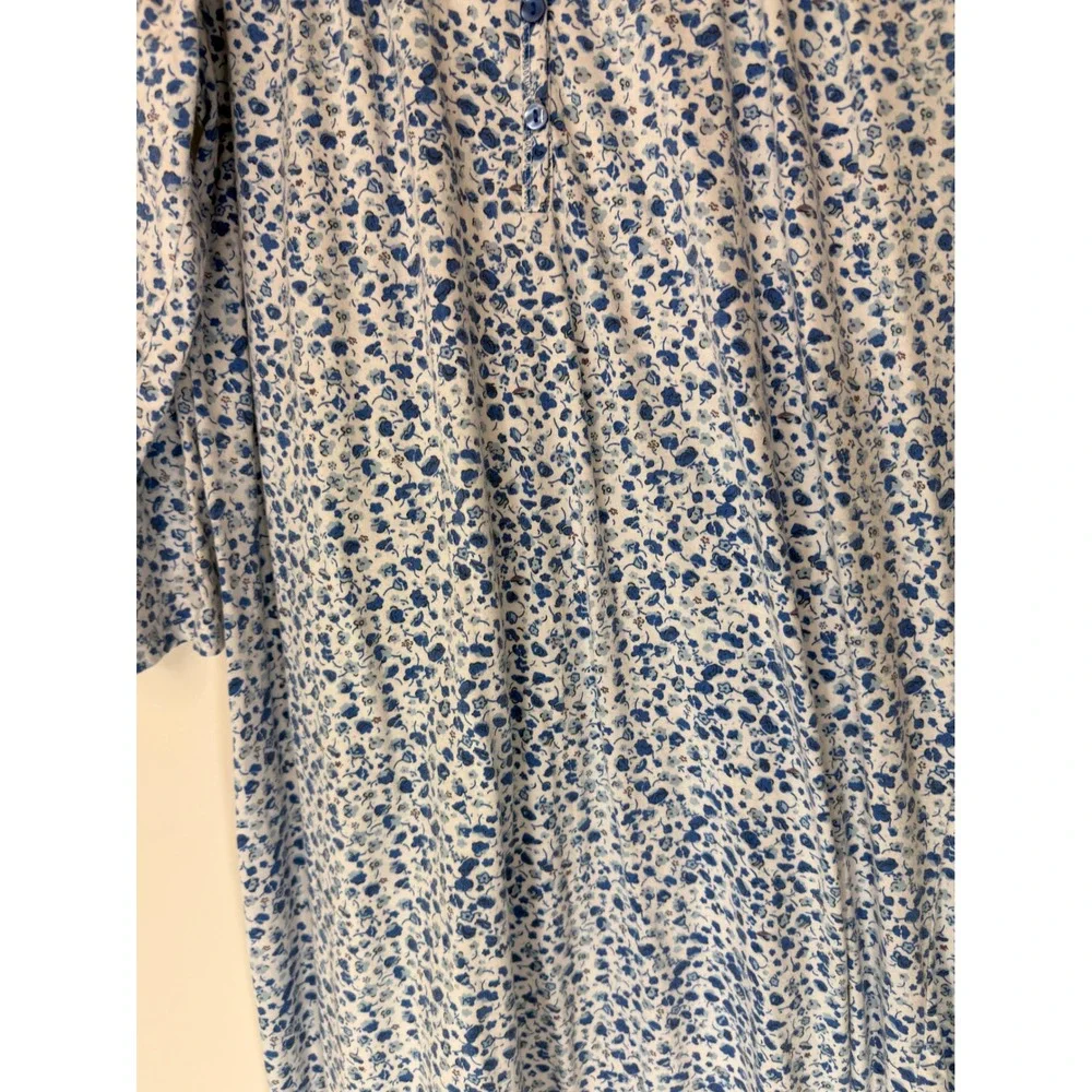 La Cera Nightgown Blue White Floral Lace Lounge Loungewear‎ Cozy Sleep XS